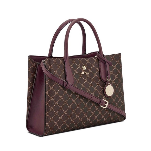 Nine West Handbags - Nine West Burgundy & Brown Logo Satchel with Detachable Strap